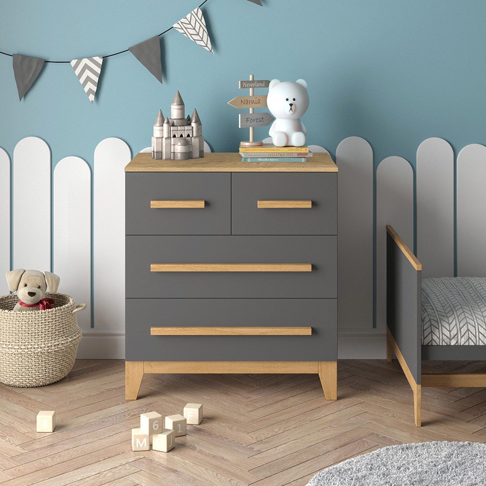 VitaliSpa® Kommode Malia, Grau/Eiche, 80 x 88 cm mit 4 Schubladen