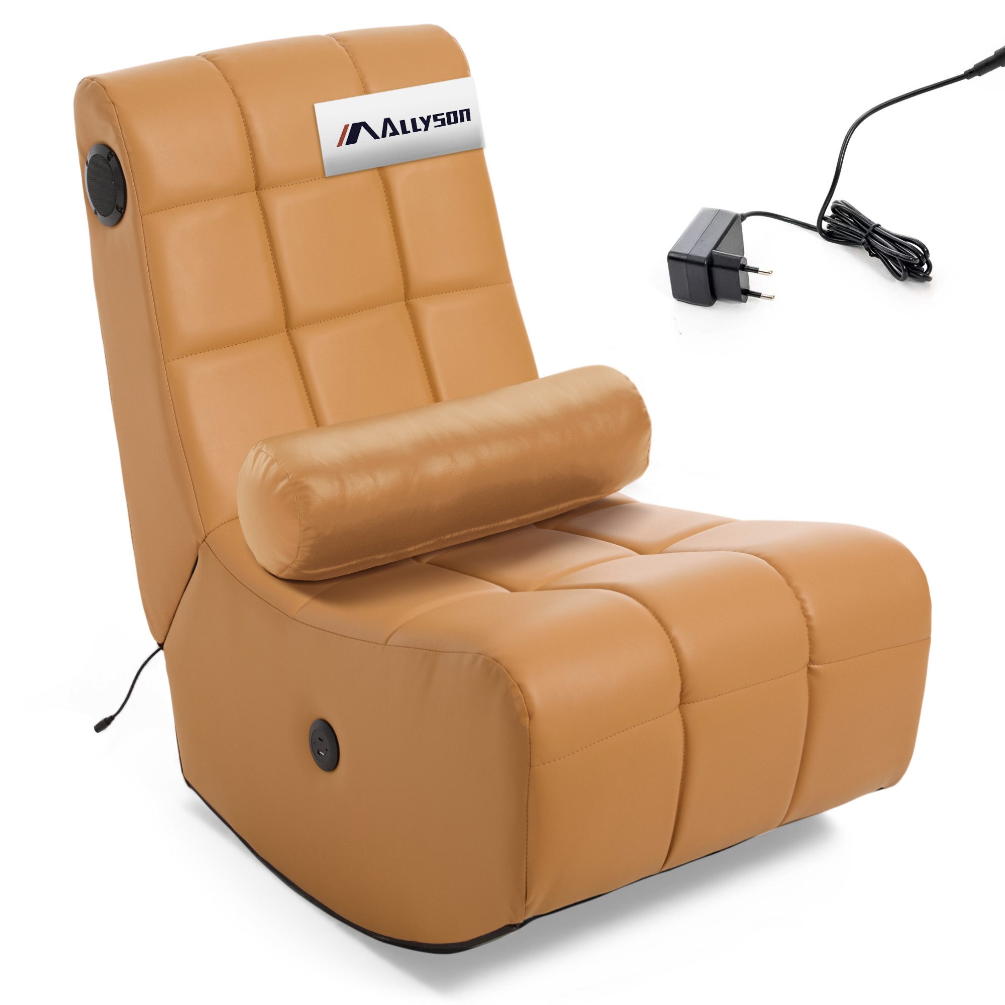 Allyson Massagesessel Relaxsessel Wohnzimmer – Bequemer Lounge & Fernsehsessel mit Bluetooth, Bluetooth-Lautsprecher, USB-Ladefunktion, klappbar, inkl. Kissen.