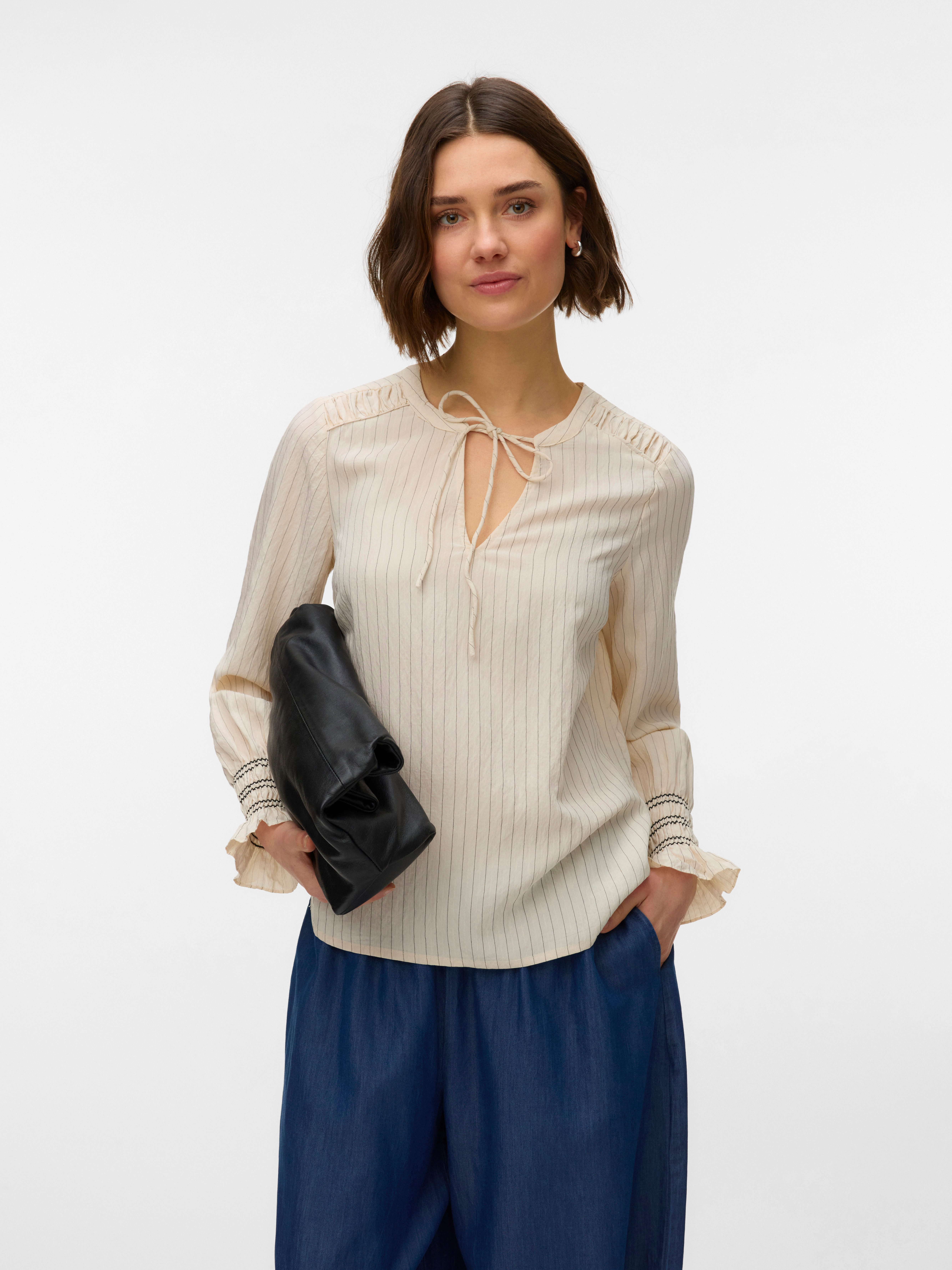 Vero Moda Blusenshirt VMMILLIE LS TOP WVN GA mit Bindedetail günstig online kaufen