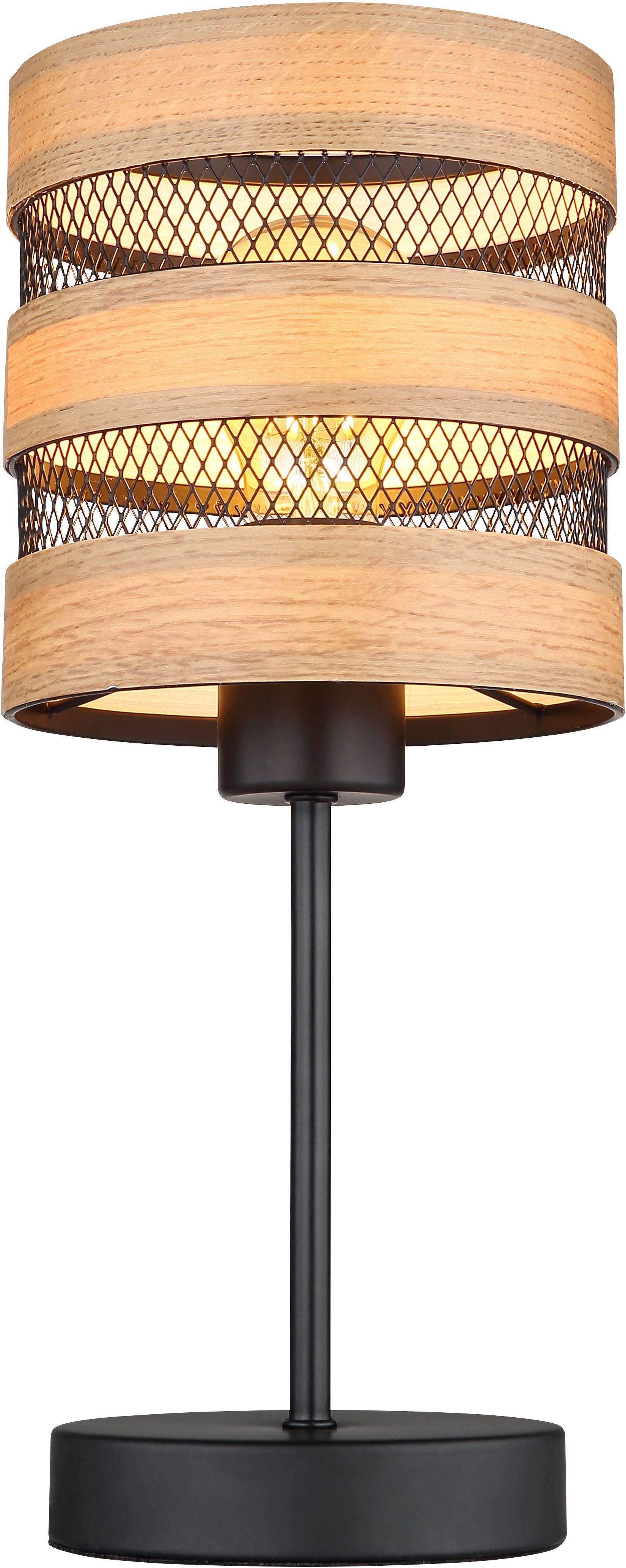GLOBO LIGHTING Tischleuchte SOENI, ohne Leuchtmittel, Tischlampe/Metallgeflecht/Holzoptik/Wohnzimmer/Schlafzimmer