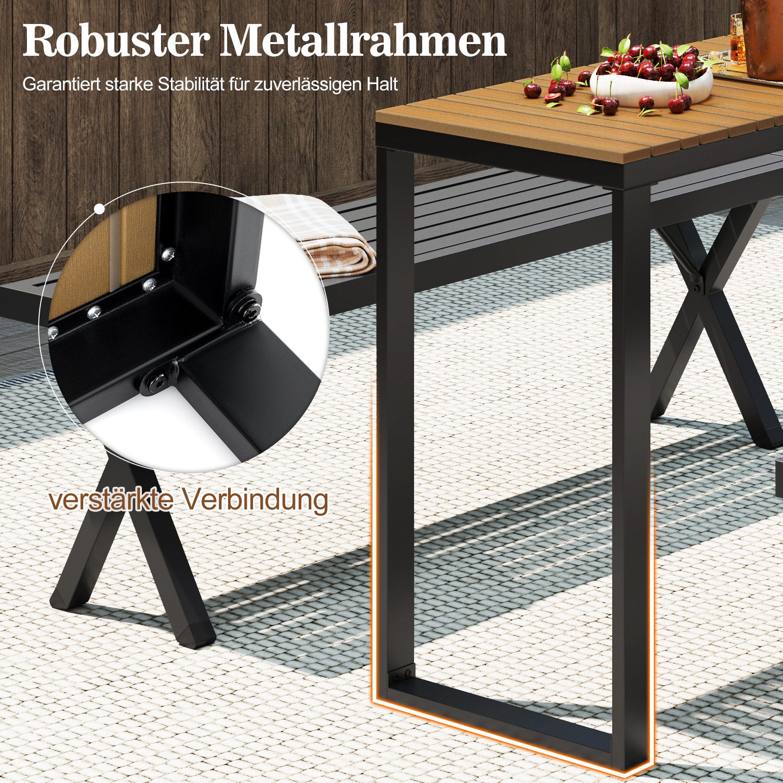 COSTWAY Gartentisch Konsolentisch, Terrassentisch wetterfest, 129x42cm, Metall