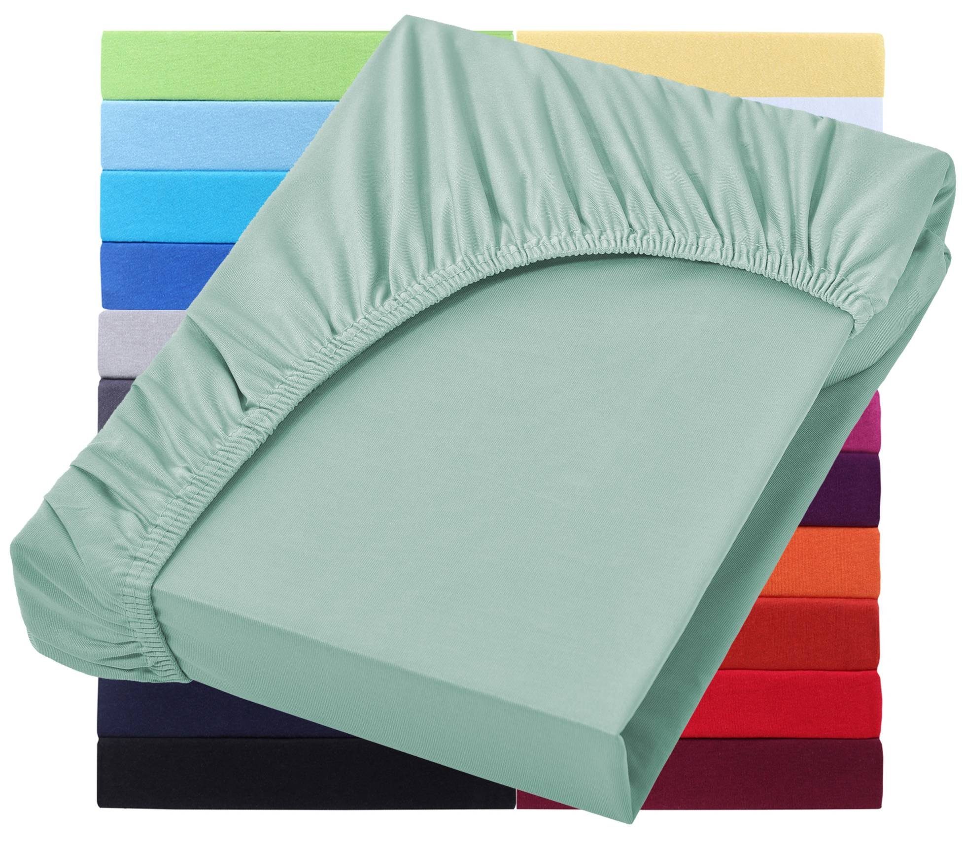 NatureMark Натяжные простыни Jersey Basic Spannbetttuch, 100% Baumwolle, Gummizug: rundum, (1 Stück), in vielen Größen und Farben, bis 40cm Steghöhe, 200x220cm, Jade