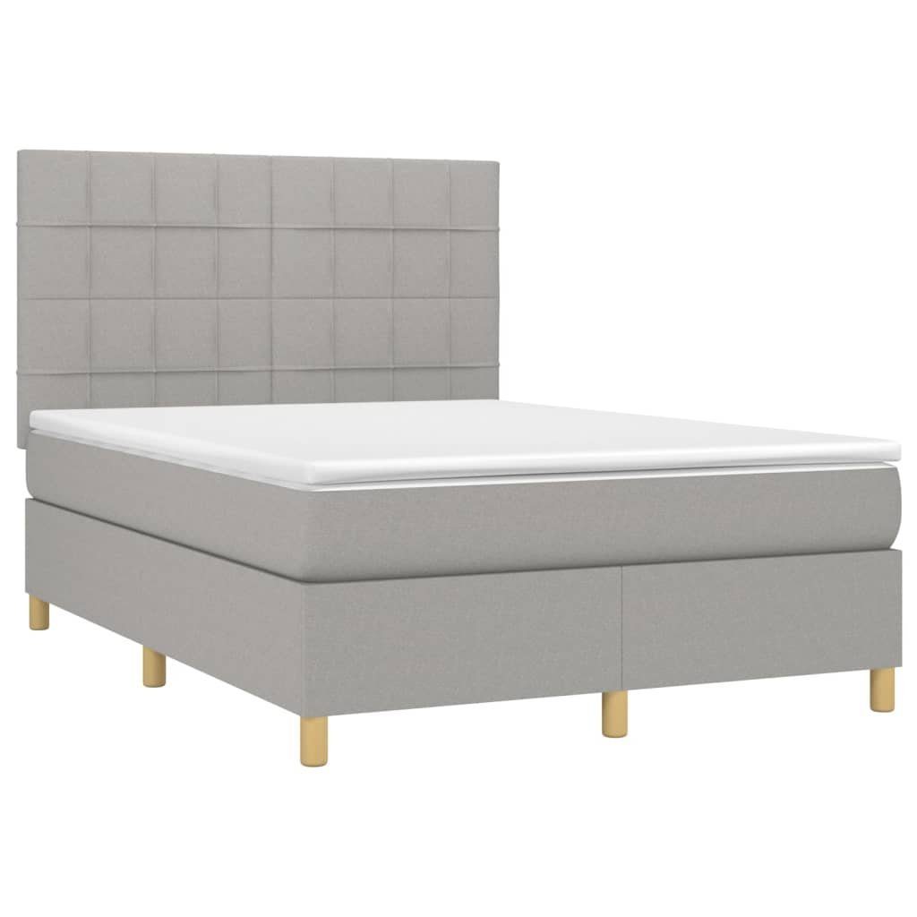 Bett Boxspringbett mit Matratze & LED Hellgrau 140x200 cm Stoff