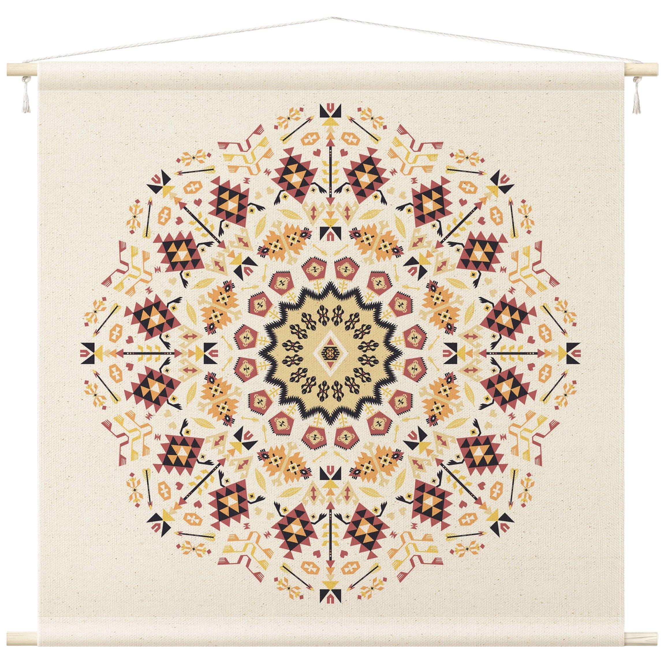 Bilderdepot24 Wandteppich modern Boho Orientalisch Spirituell Muster Mandala bunt, quadratisch, Höhe: 2.6 mm, großes Wandbild aus Natur-Baumwolle Wandbehang Stoffbild Tuch Wollseil