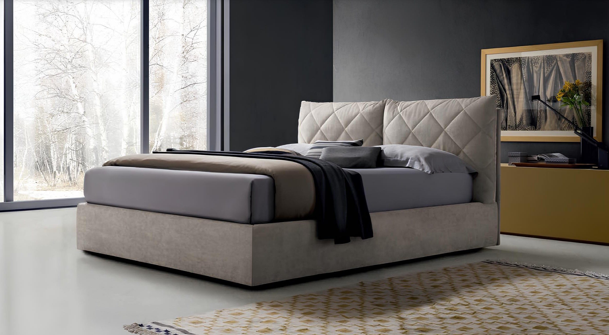 Polsterbett Designer Bett aus Stoff und Holz für modernes Schlafzimmer in Lux