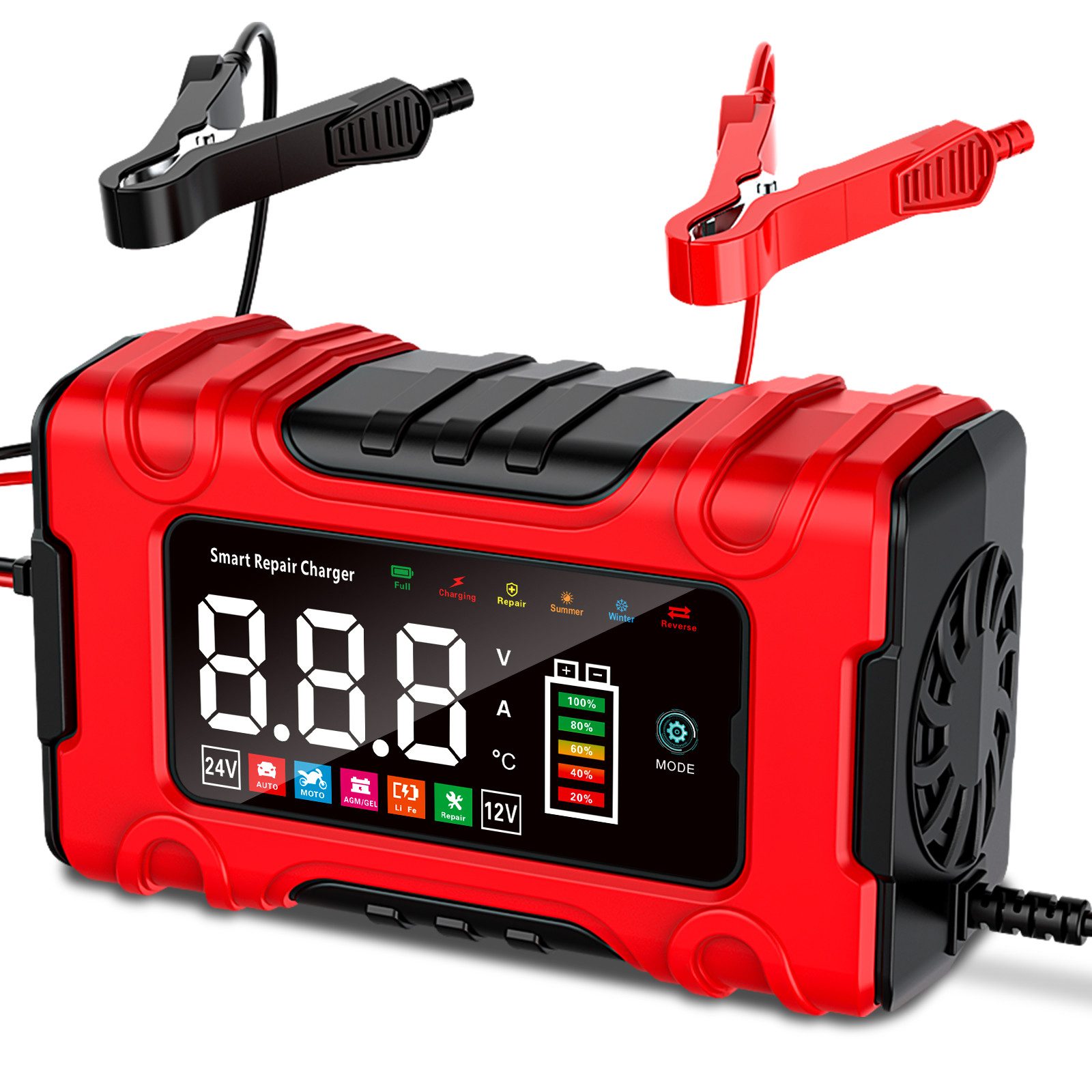AIBISTAR 10A Batterie Ladegerät 12V 24V LCD Reparaturmodus Autobatterie-Ladegerät (10000 mA, Set, vollautomatischer Desulfator,Temperaturkompensation Reparaturmodus)