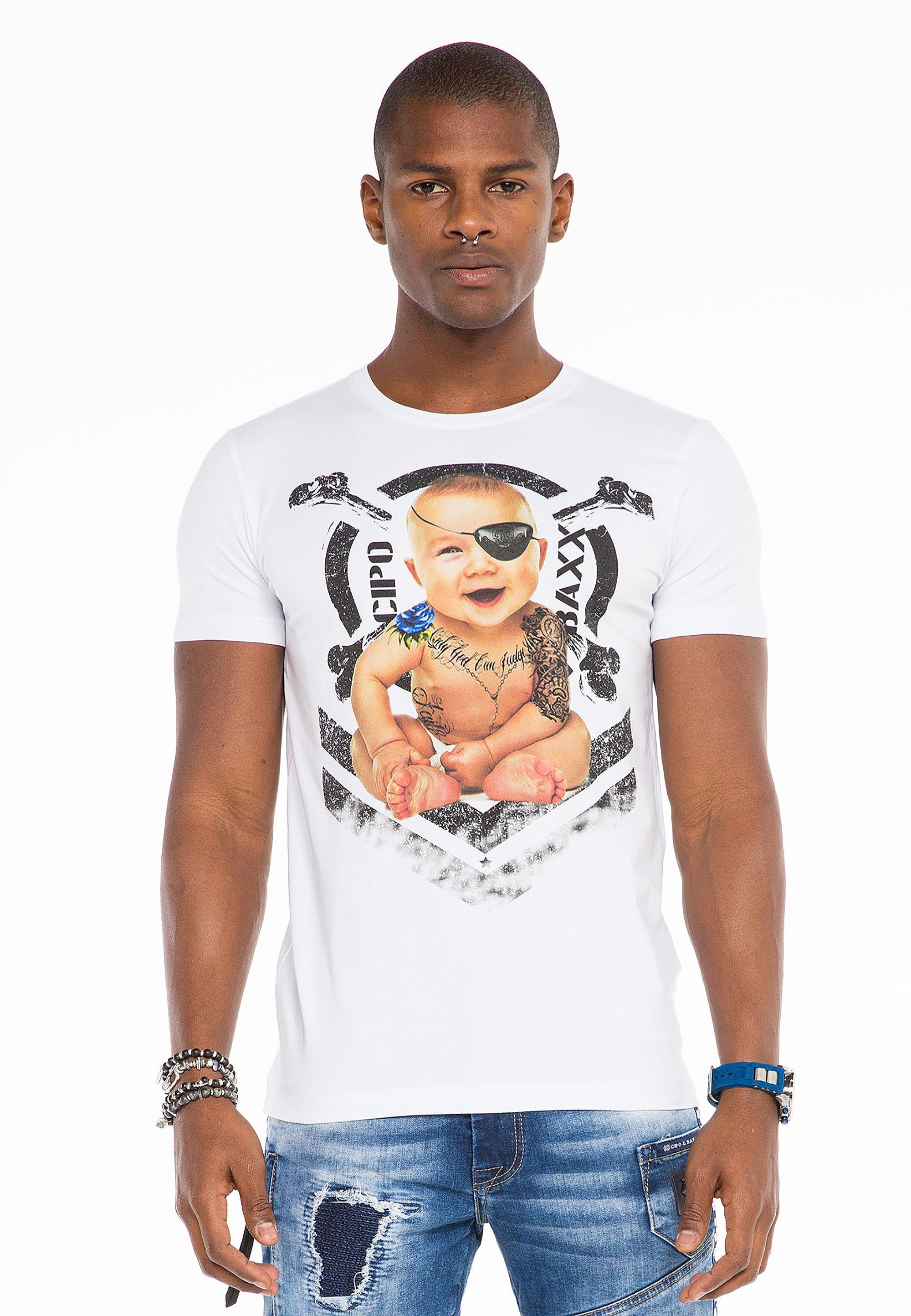 T-Shirt Baxx & Allover-Print weiß mit Cipo