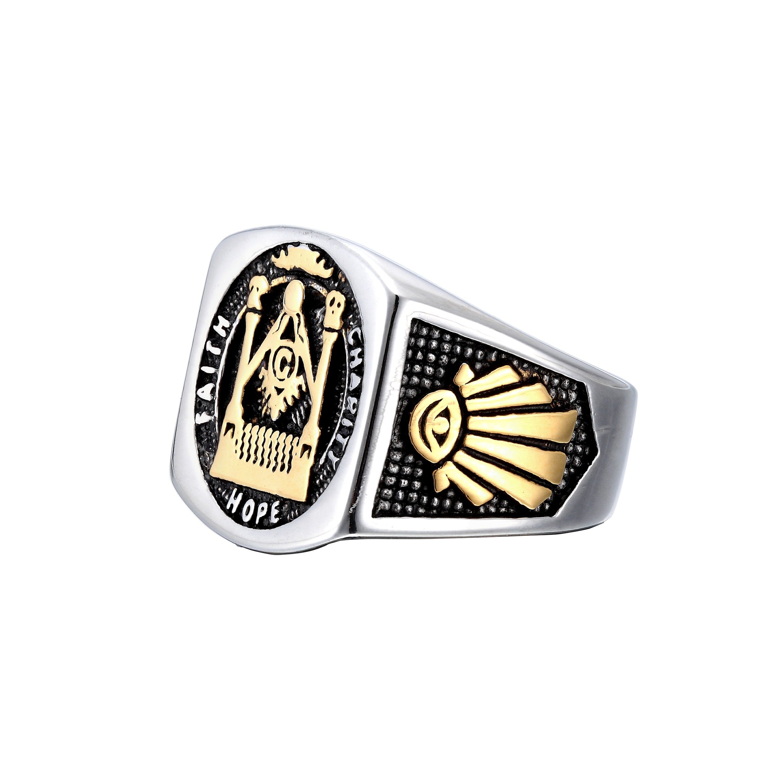 Karisma Fingerring Männer Edelstahl 316L Ring - Freimaurer Illuminaten- Teil Vergoldet, - RHC4010 – Bild 2 von 4