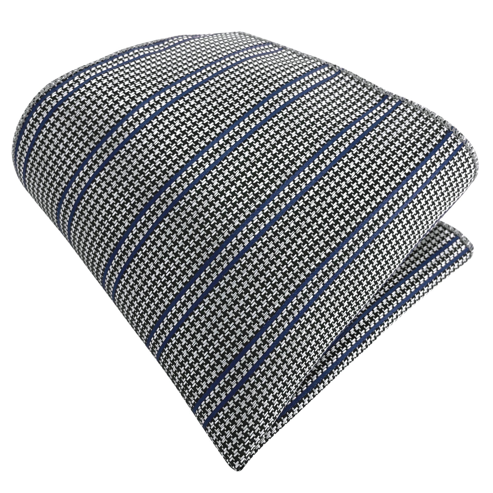 GASSANI Krawatte Hahnentritt-Muster Jacquard, Houndstooth Silber Grau (2er Set, Krawatte, Einstecktuch, Krawattenset, Gemustert, Stecktuch, Tuch) Extra Lang(155cm), Karo, Kariert, Streifen, Gestreift, Seide-Touch