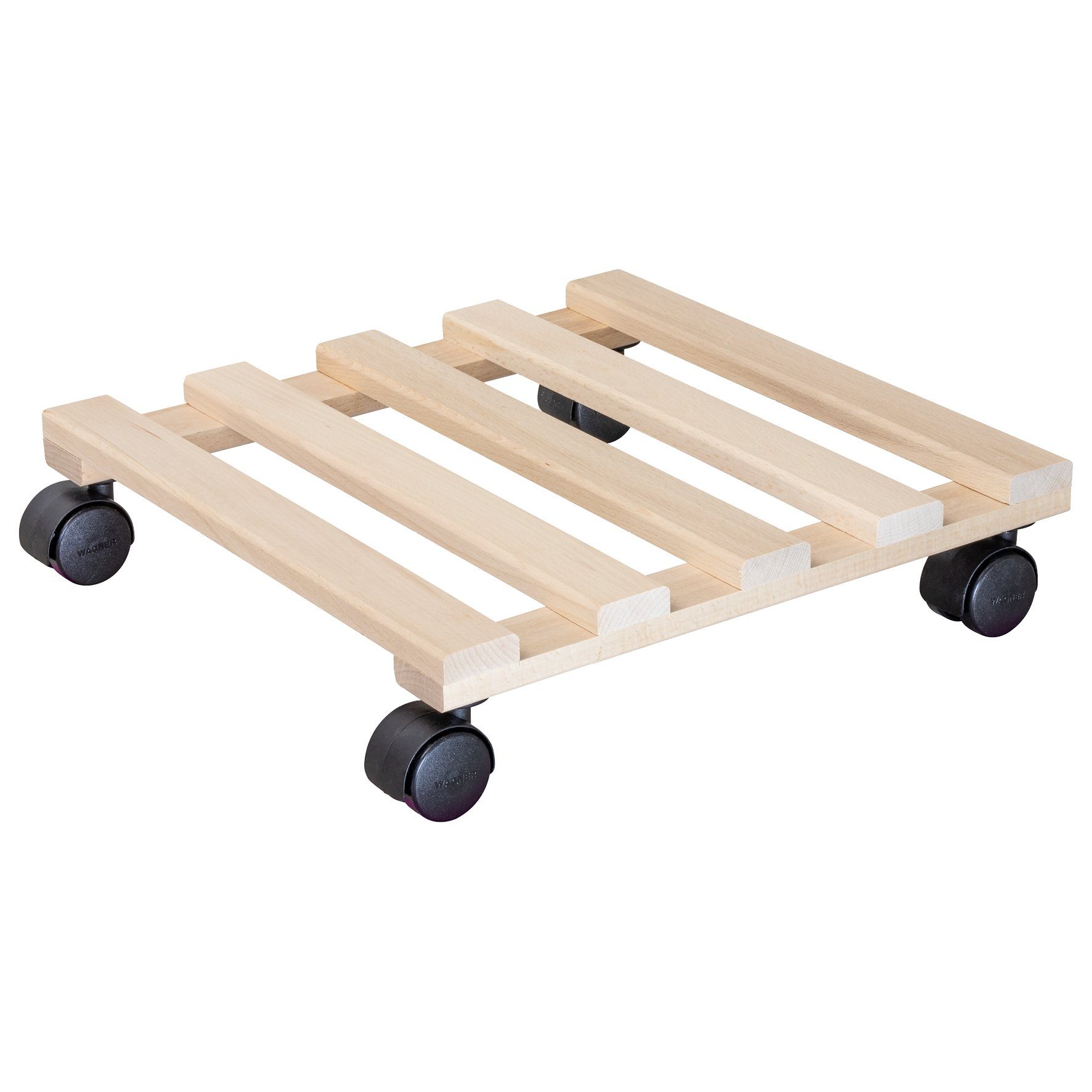 WAGNER design yourself Тележка для растений PALETTI in diversen Größen I für Innenbereich I rund & eckig I softe & harte Rollen, aus FSC® Massivholz Buche, natur I Tragkraft 100 kg I Made in EU