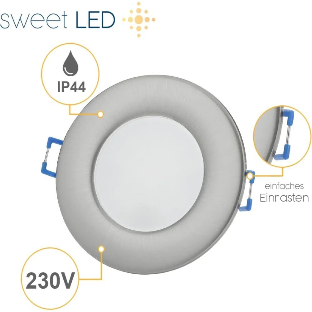 Sweet LED LED Einbaustrahler 10er SET IP44 Bad 6,5W 230V 3000K LED Einbauspots Chrom flach Warmweiß, 3000K, Warmweiß, Deckenspots, Ø 85 mm, Einbauleuchten