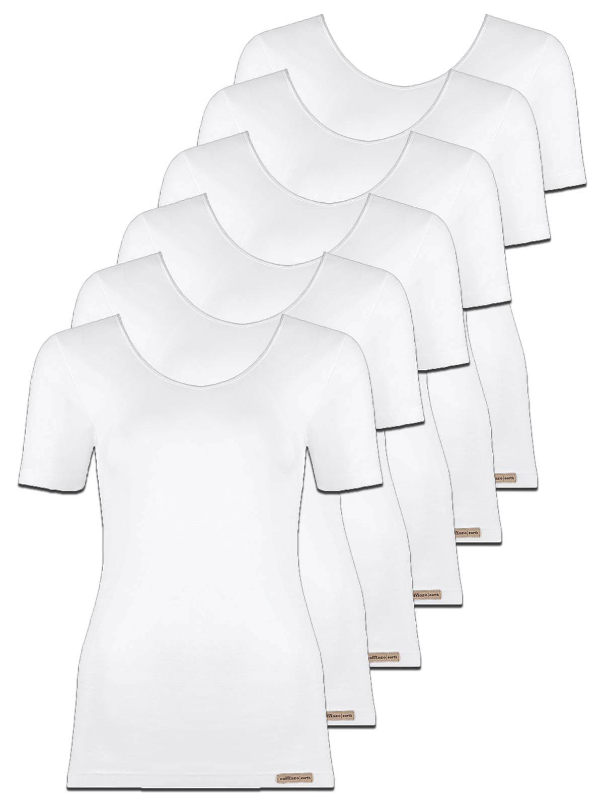 COMAZO Unterhemd 6er Pack Baumwoll Damen Shirt Unterhemd (Packung, 6-St) Vegan weiss