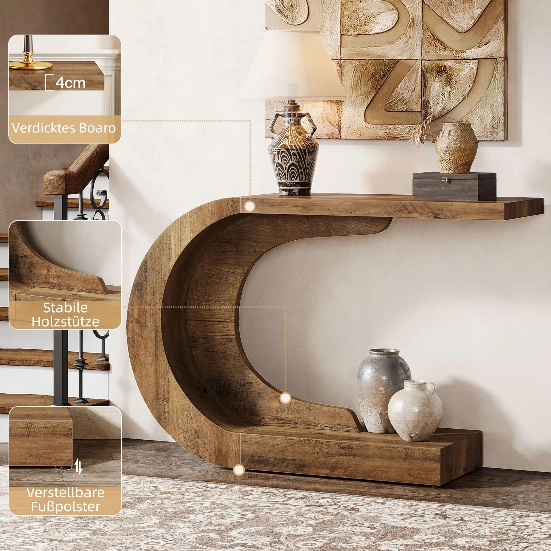 Tribesigns Konsolentisch Holz C-förmiger Flurtisch, 110 x 35cm Beistelltisch, Sofatisch