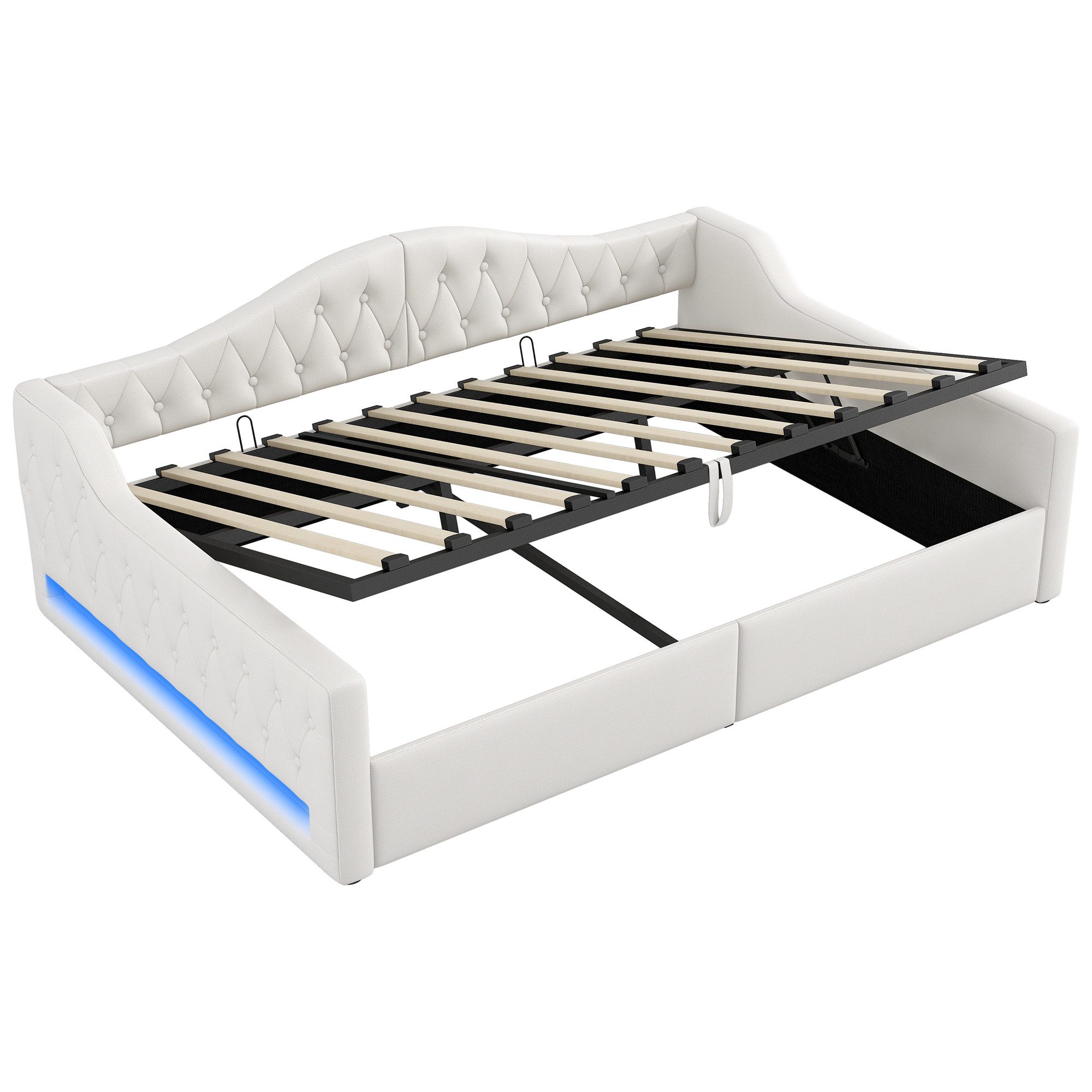 Merax Daybett mit hydraulischem Stauraum (Schlafsofa Sofabett Jugendbett Kinderbett Polsterbett, 1 tlg), Tagesbett 140x200cm mit LED-Beleuchtung Lattenrost Rück – Bild 5 von 5