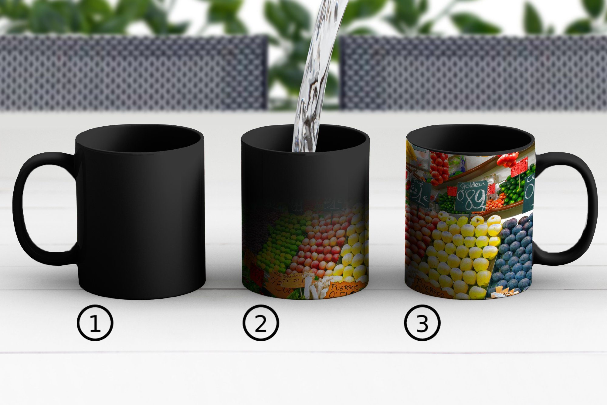 MuchoWow Tasse Obst - Gemüse Behälter Keramik, Markt, Teetasse, - Kaffeetassen, - Zaubertasse, Geschenk Farbwechsel