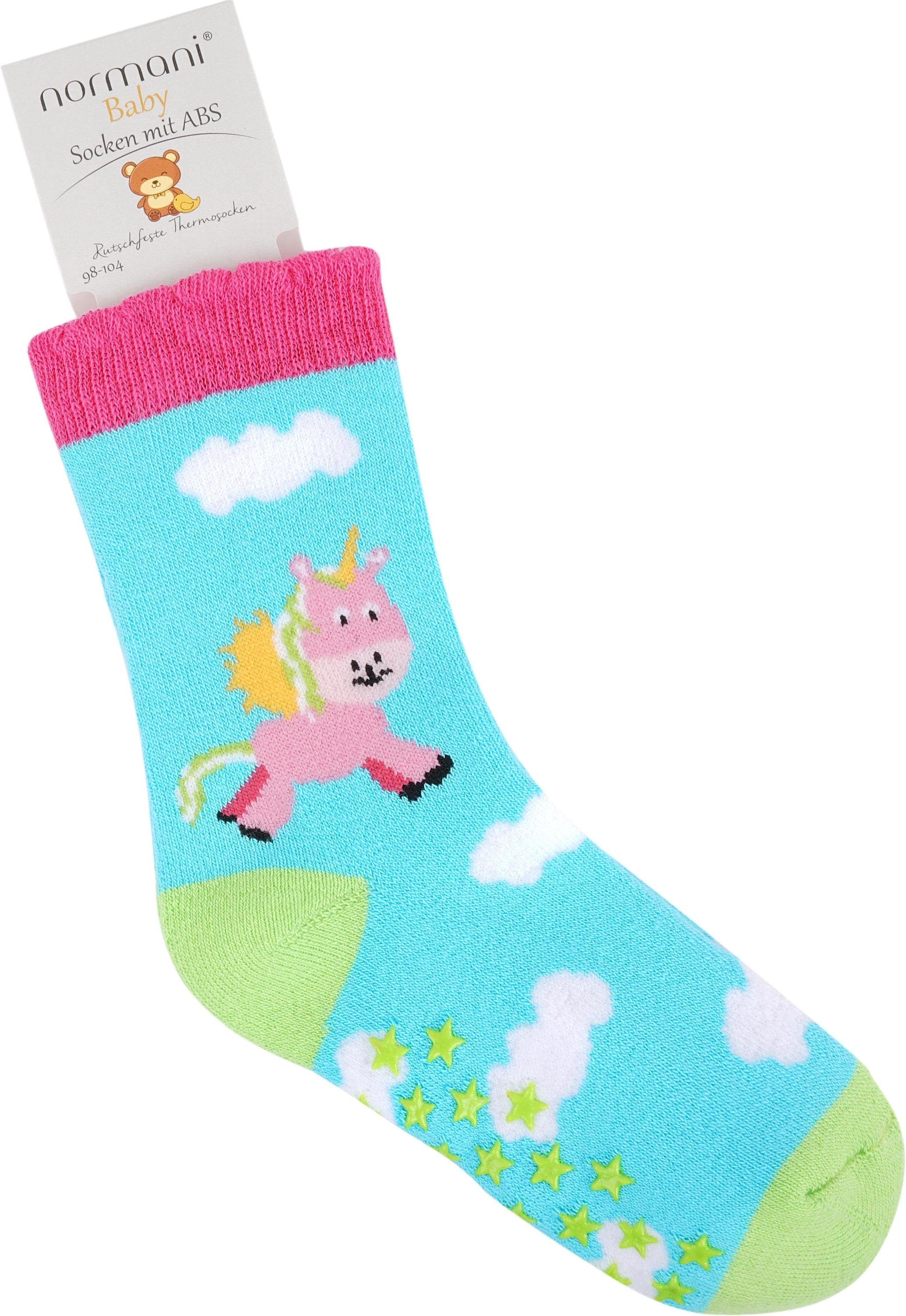 ABS Einhorn Paar Sohle rutschfeste Paar) (3 Kindersocken Basicsocken normani ABS-Druck 3 mit