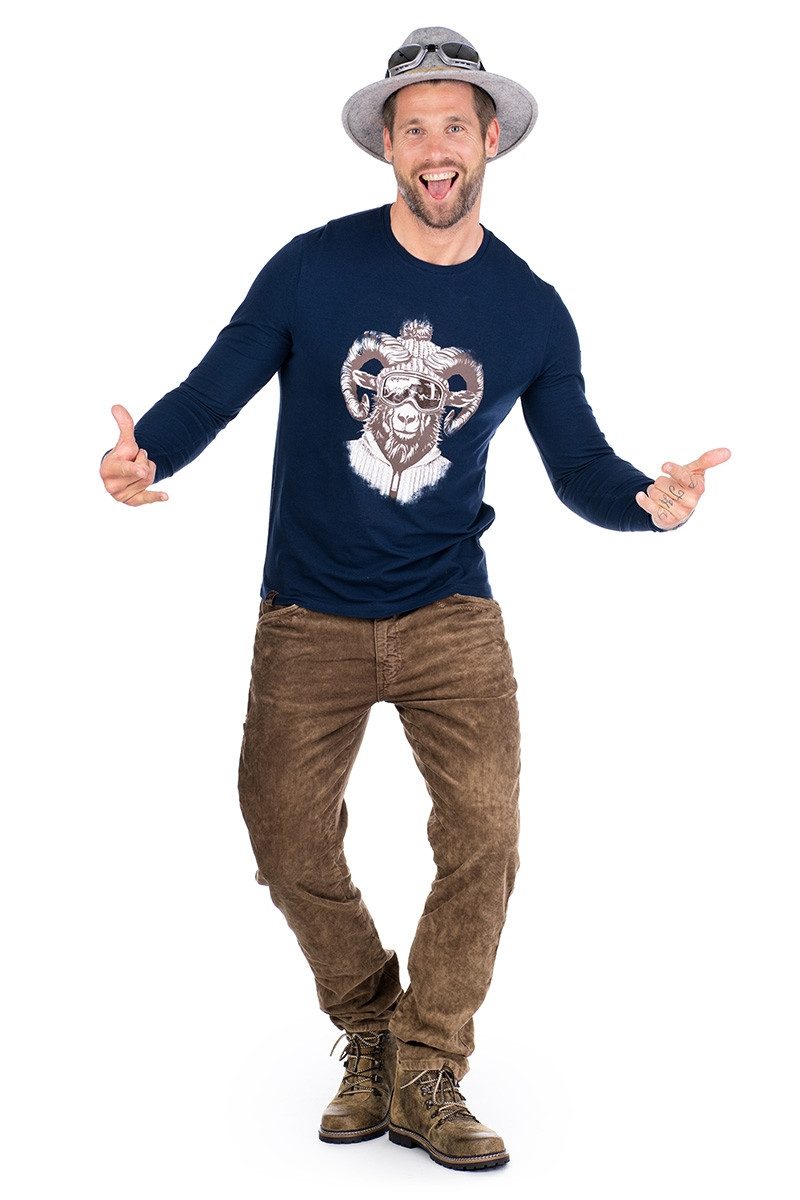 Almgwand Trachtenshirt Longsleeve Herren - ADAMALM - dunkelblau