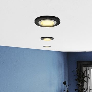 SSC-LUXon LED Einbaustrahler Flacher LED Einbauspot aus Echtglas in rund schwarz mit LED Modul, Extra Warmweiß