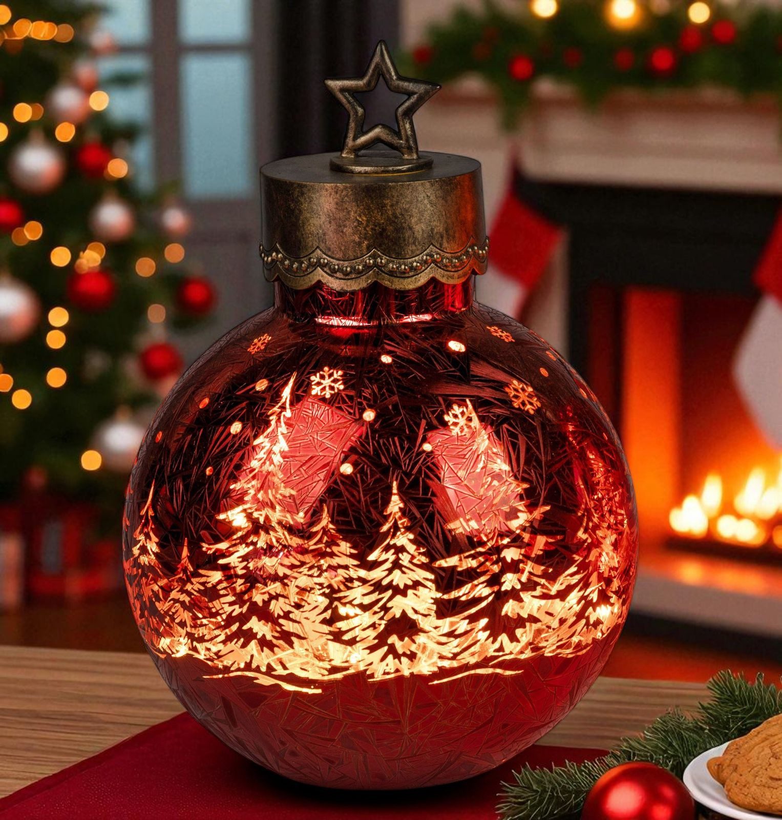 formano LED Dekolicht XXL Glas-Kugel Frosty Rot 30 cm Timer 6h/18h Weihnach günstig online kaufen