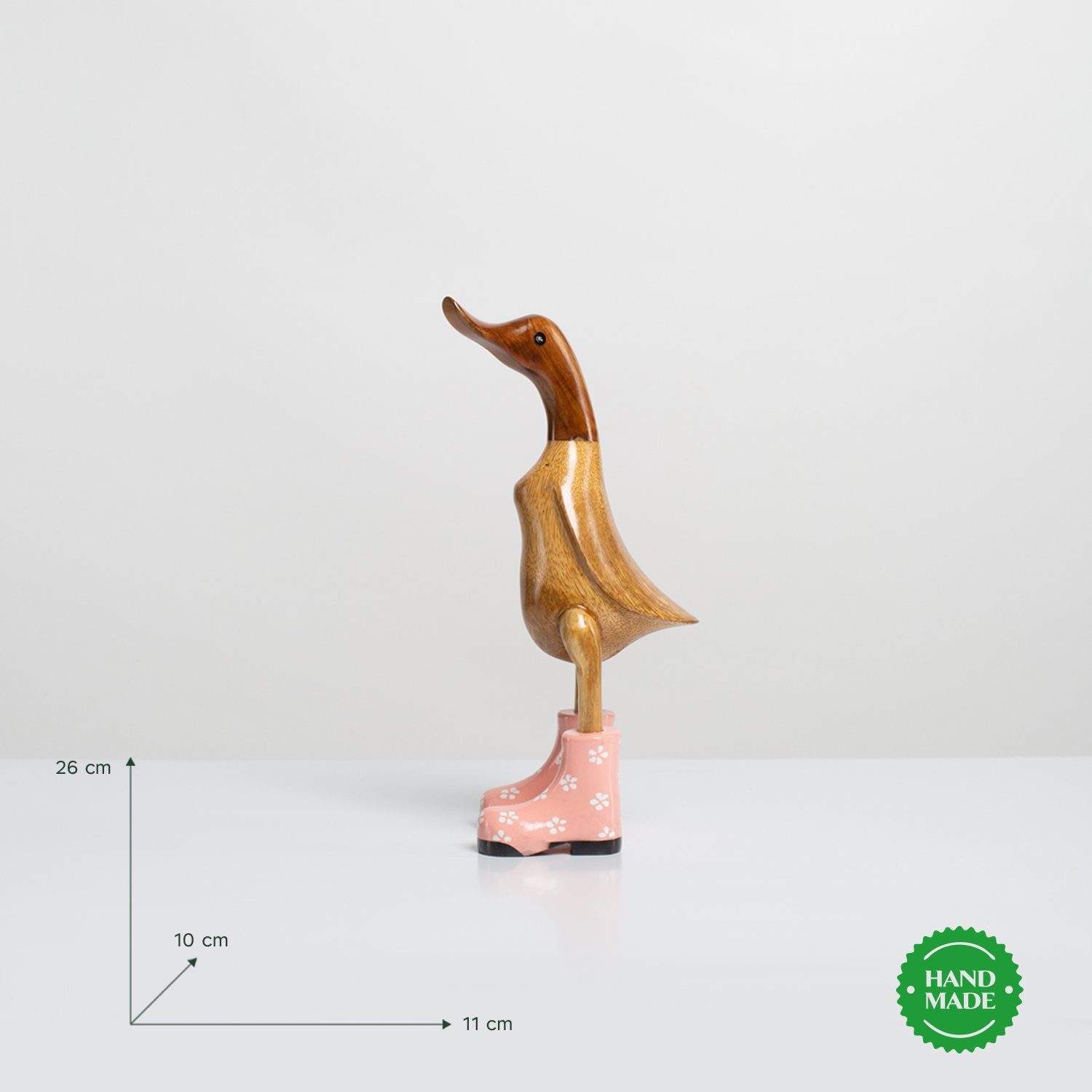 Rikmani Dekofigur aus Dekoration 3 - Holzarten Holzfigur Handgefertigte (3-er Stiefel rosa_geblümt Holz Ente Geschenk Set)