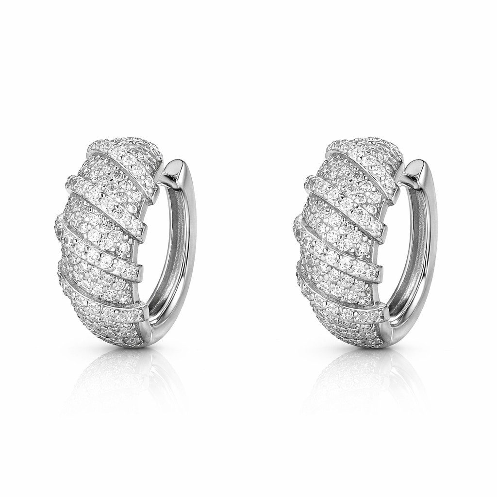 PAVELS Paar Creolen Stripes, Elegante Ohrringe mit kristallklaren 5A Zirkonia