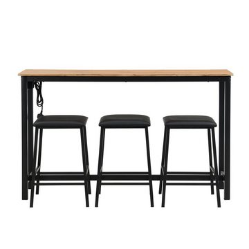 Fangqi Säulen-Esstisch 4-teilig Bartisch, Esstisch, 1 Tisch und 3 Stühle, Eiche + Metallbeine (Mit Ladefunktion I 3-Loch-Buchse x 1 I USB-Anschluss x 2 I Metallfüße)