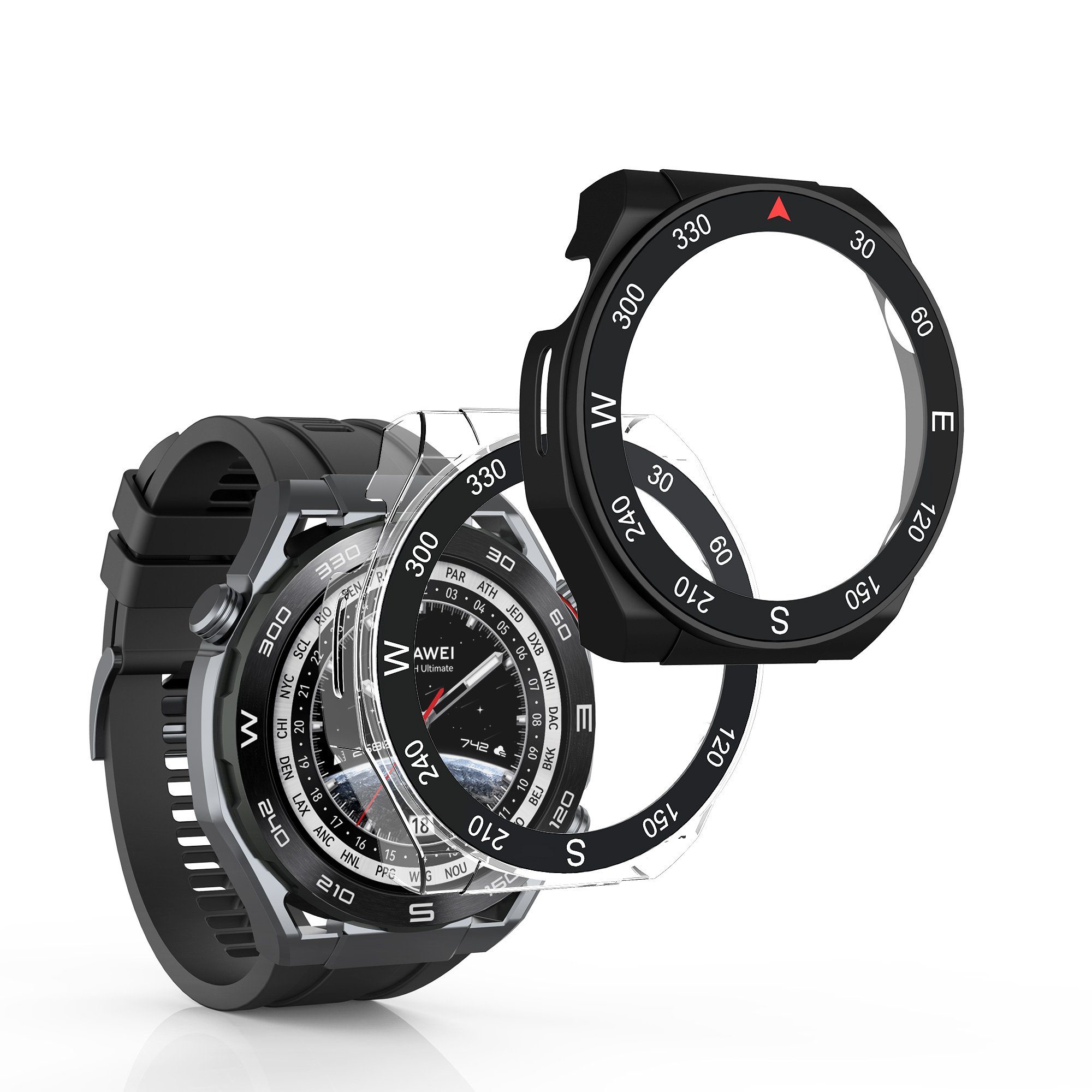 kwmobile Smartwatch-Hülle 2x Hülle für Huawei WATCH Ultimate, Fullbody Fitnesstracker Glas Cover Case Schutzhülle Set