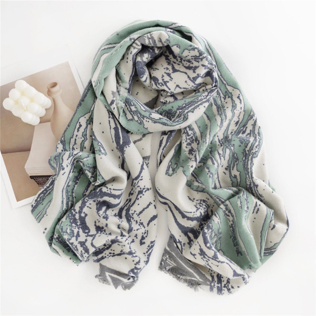 Mode Schal, grün Winter warmen DÖRÖY Modeschal Marmor Textur Verdickung Schal Frauen