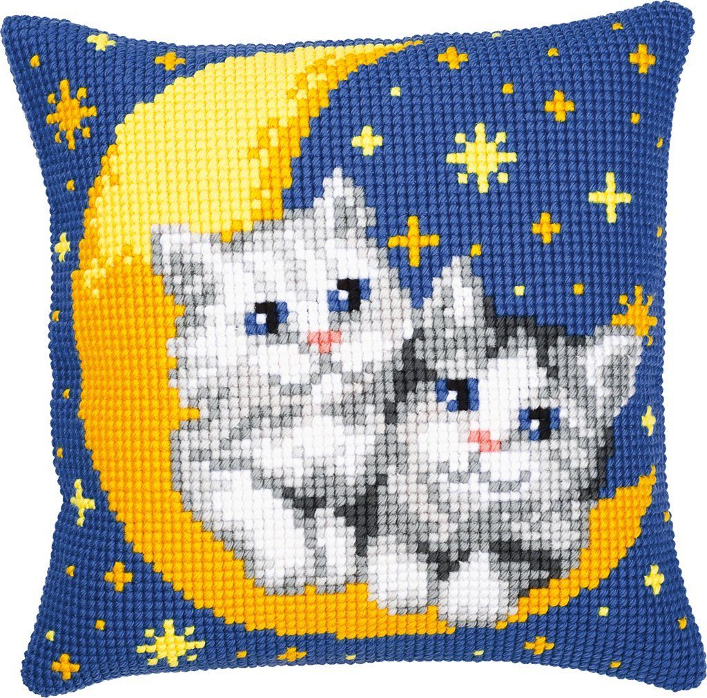 Vervaco Kreativset Vervaco PN-0008678 Stickkissen Motiv Kätzchen auf dem Mond, (Set, embroidery Kit), Made in Europe