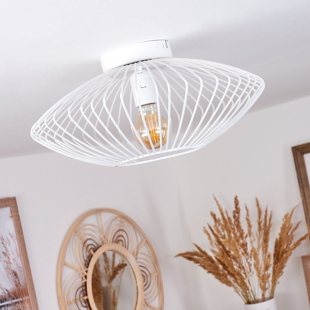 hofstein Deckenleuchte »Pieris« runde Deckenlampe aus Metall in Weiß, ohne Leuchtmittel, Retro-Leuchte mit Lichteffekt durch Gitter-Optik, Ø40cm, E27