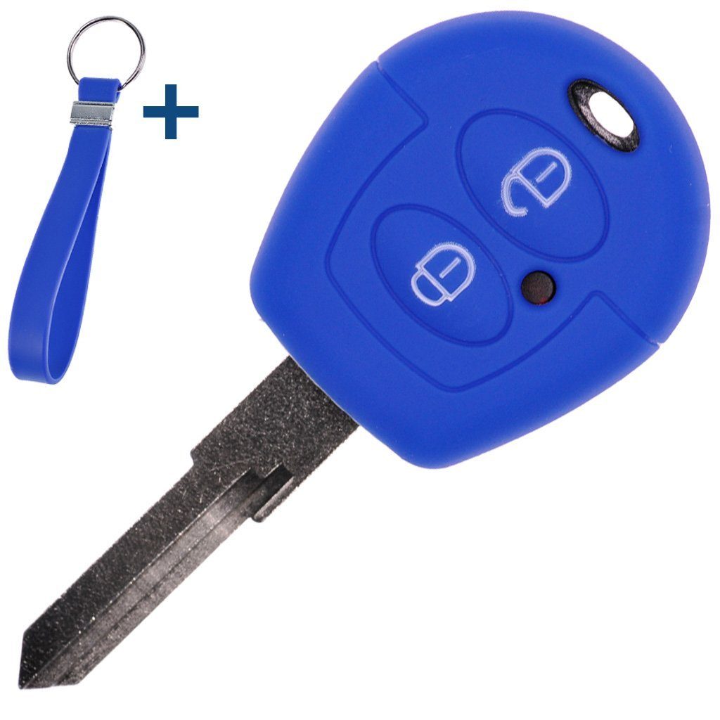 mt-key Schlüsseltasche Autoschlüssel Silikon Schutzhülle mit passendem Schlüsselband, für VW SEAT Skoda T4 Fox Sharan Polo Cordoba 2 Tasten Fernbedienung Blau