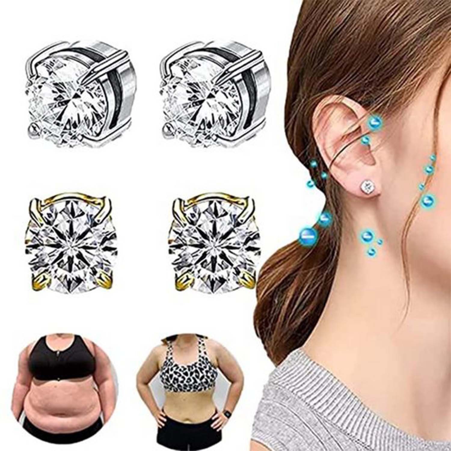 Daisred Ohrhänger-Set Ohrringe für Herren Damen, Magnetische Ohrstecker Silber + goldweißer Diamant