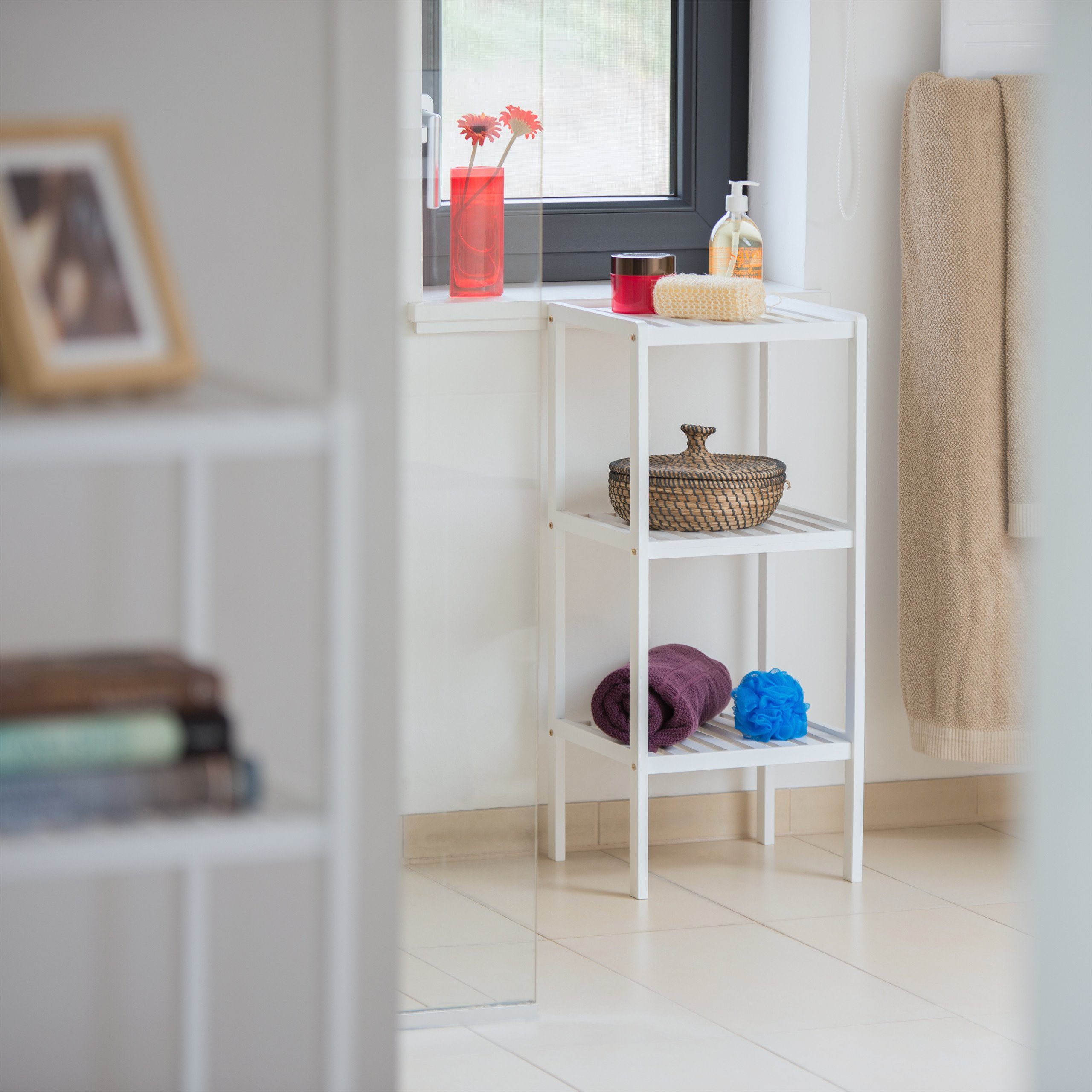 relaxdays Badregal Bambus Badregal mit 3 Ablageflächen günstig online kaufen