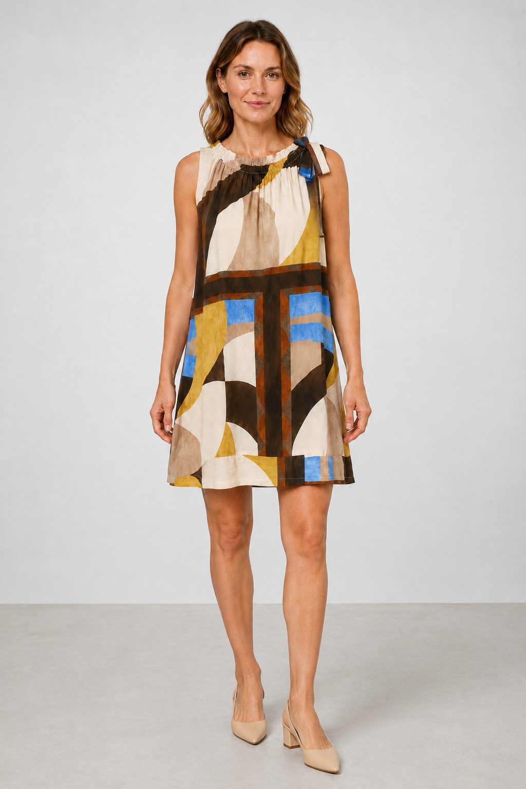 ITALY VIBES Sommerkleid - weiches Kleid mit abstraktem Print und Band - Damenkleid ONE SIZE - passend von Größen S bis L
