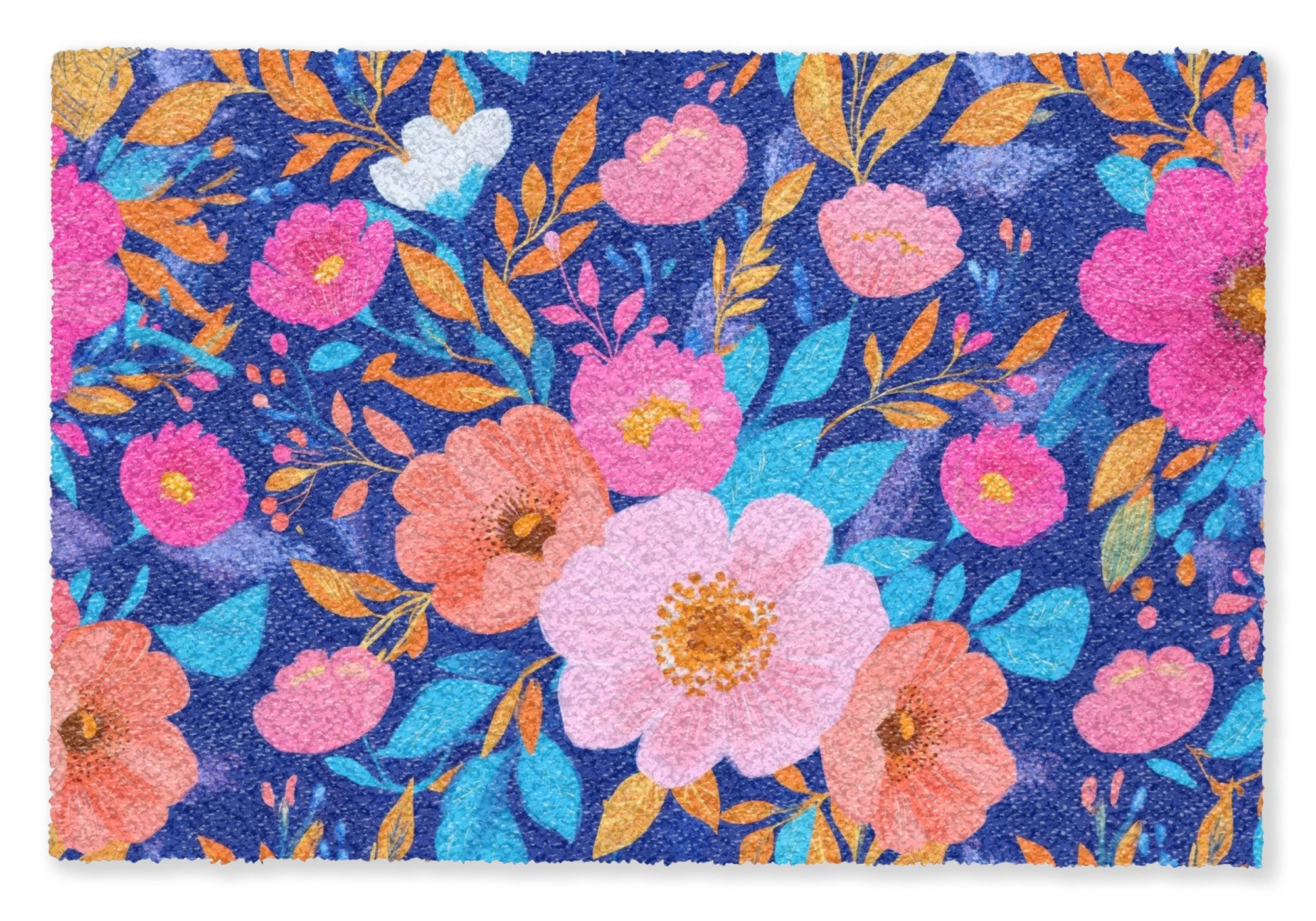 MuchoWow Fußmatte Blumen - Blau - Rosa, Rechteckig, innen Schmutzfangmatte, Tür, Schmutzfänger Flur, Teppich, 60x40 cm
