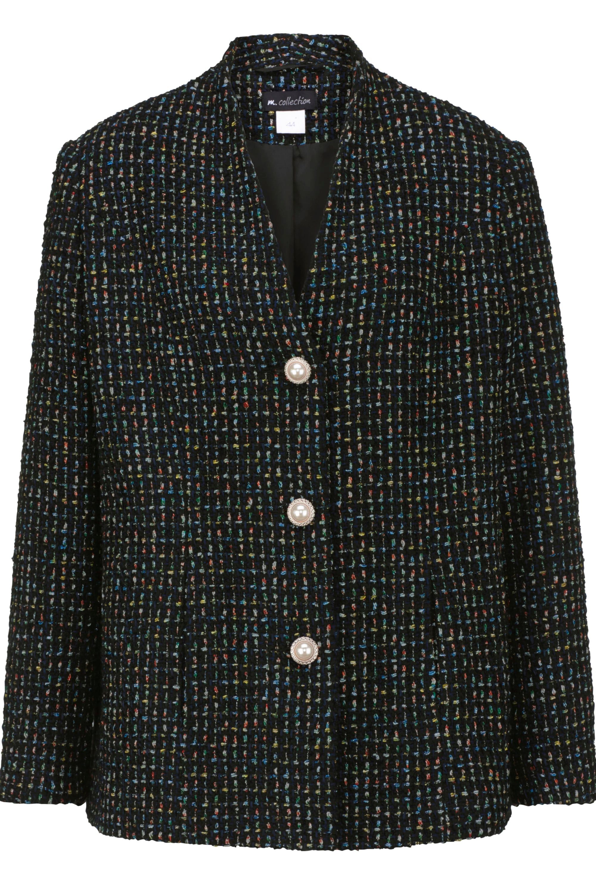 meyermode Blusenblazer Bouclé-Blazer figurumspielend Multicolor-Muster günstig online kaufen