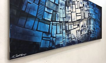 WandbilderXXL Gemälde Blue Wave 180 x 70 cm, Abstraktes Gemälde, handgemaltes Unikat