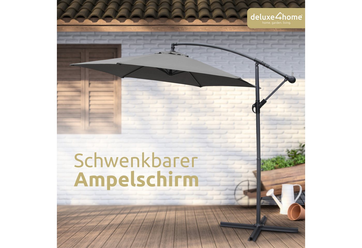 Thumbnail - deluxe4home Sonnenschirm Ampelschirm Ø270 cm mit Ständer & Schutzcover I Terrassenschirm, Mit Handkurbel