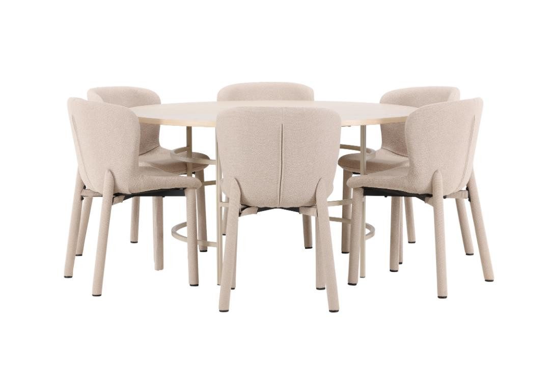 Venture Home Essgruppe Copenhagen Essgruppe Tisch Ø140cm und 6 Stühle whi