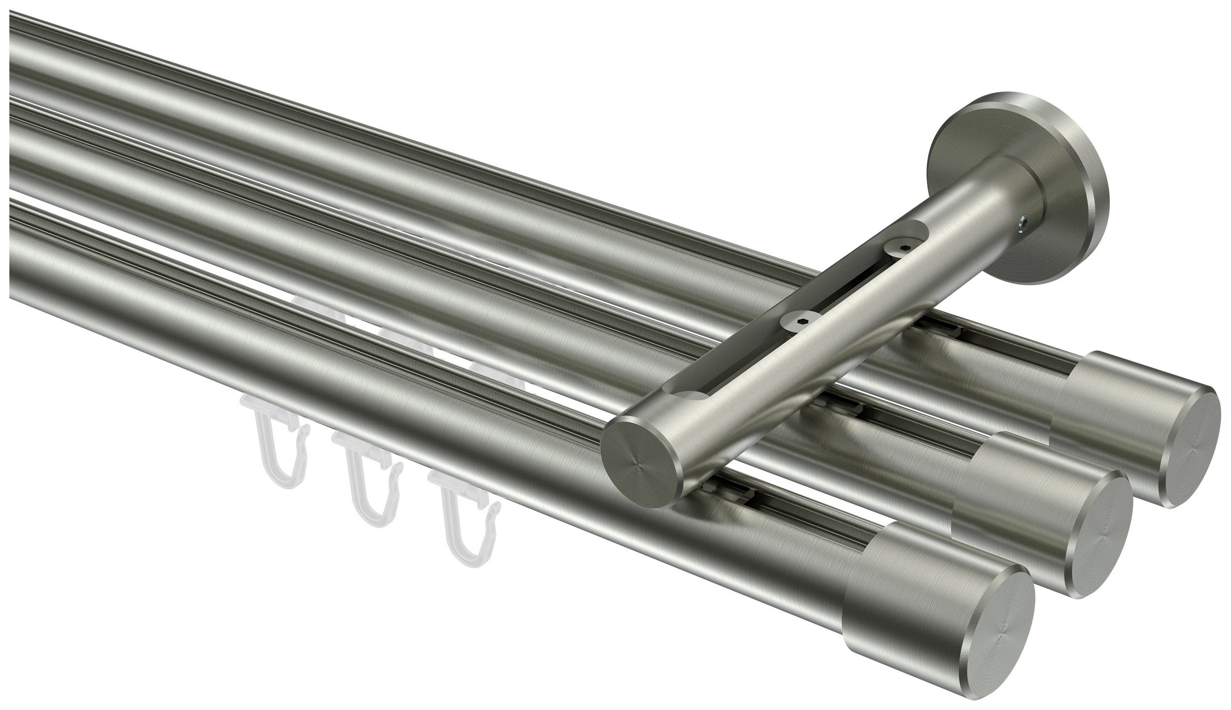 INTERDECO Innenlaufschiene Siteno Santo, Ø 20 mm, 3-läufig, Fixmaß, kürzbar, Wandmontage, Aluminium, Edelstahl-Optik