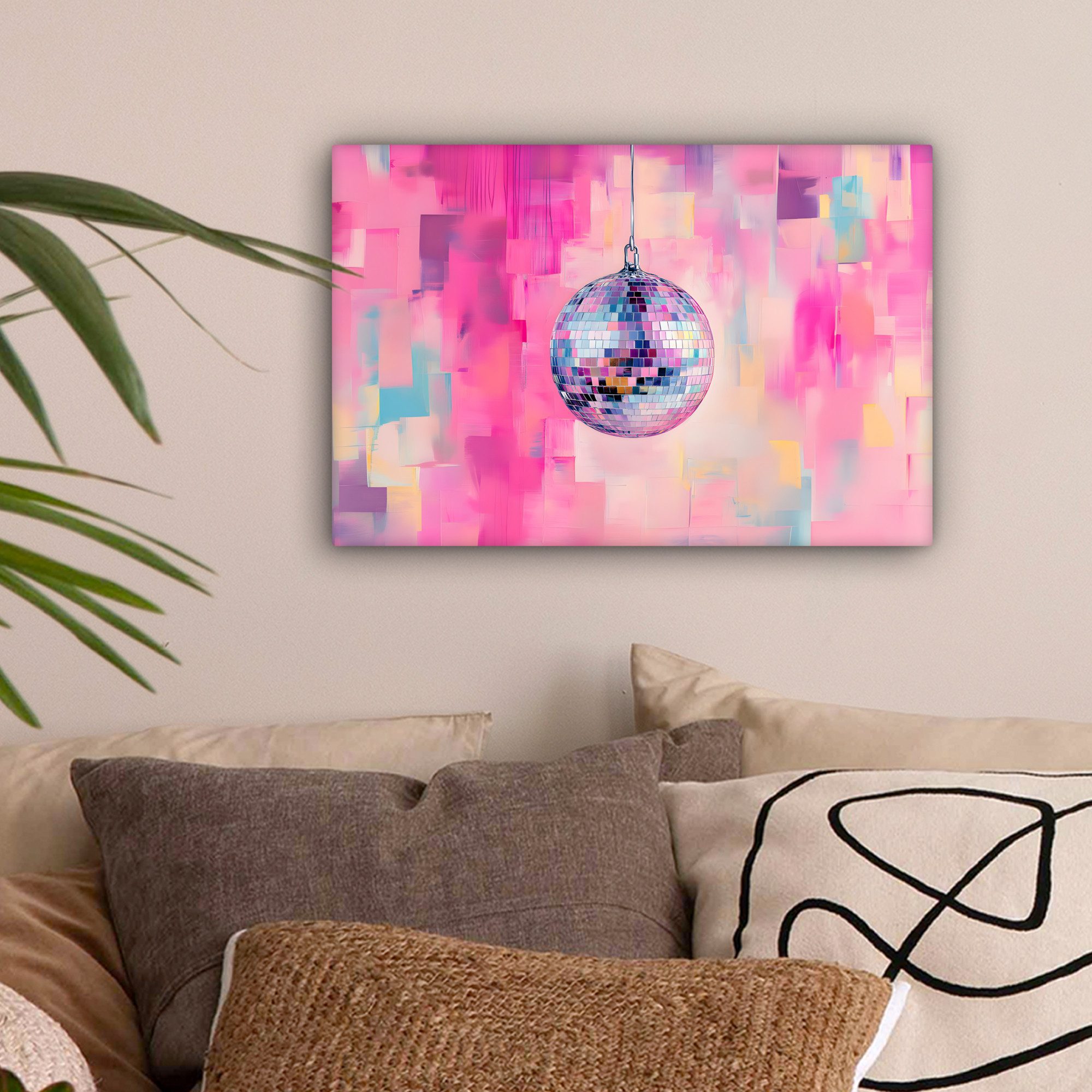 OneMillionCanvasses® Leinwandbild Discoball - Rosa - Farbe, Fotodruck (1 St günstig online kaufen