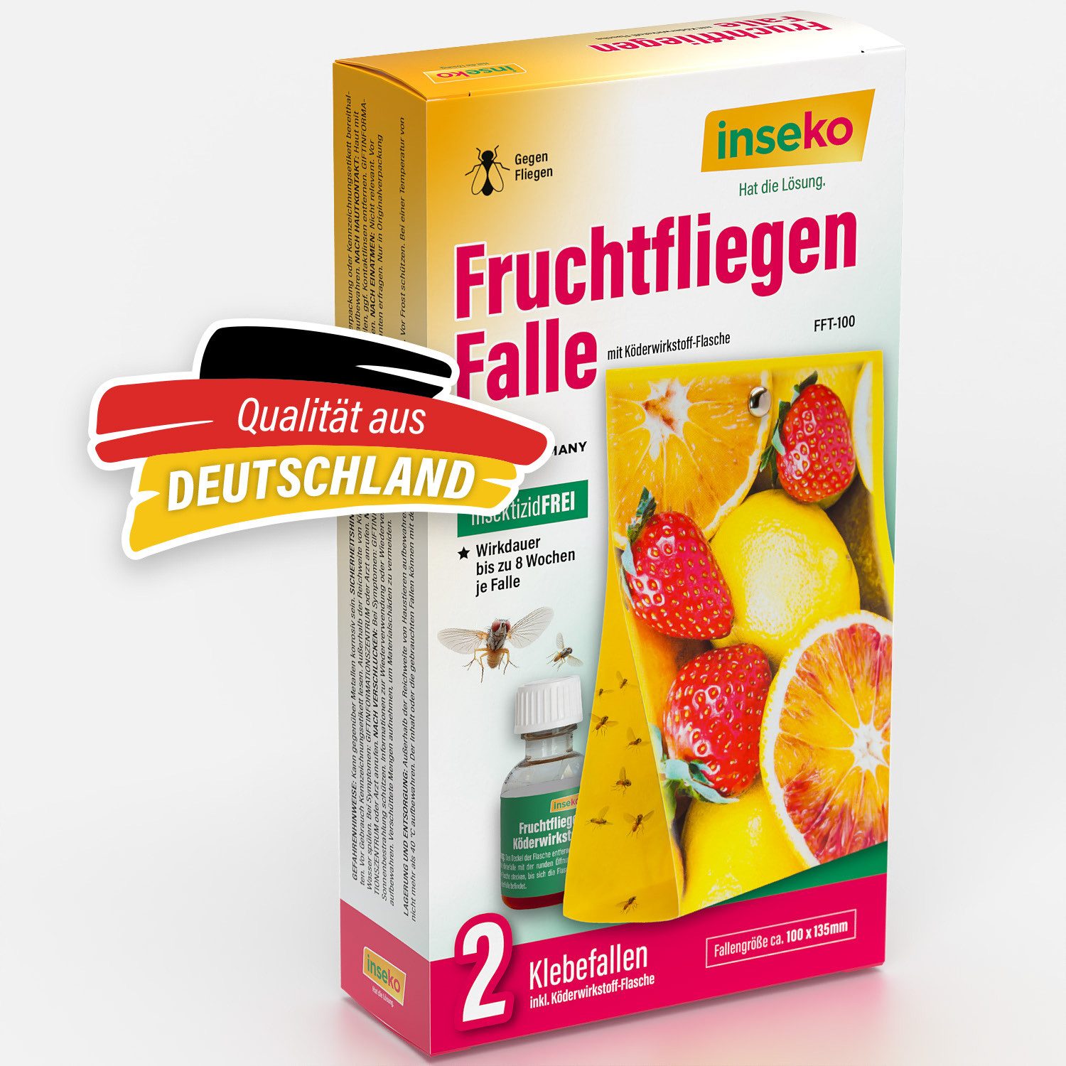 Inseko Insektenfalle 2x inseko Fruchtfliegen Falle I effektive Obstfliegenfalle, inkl. Fruchtfliegenköder und 2 Klebefallen je Packung