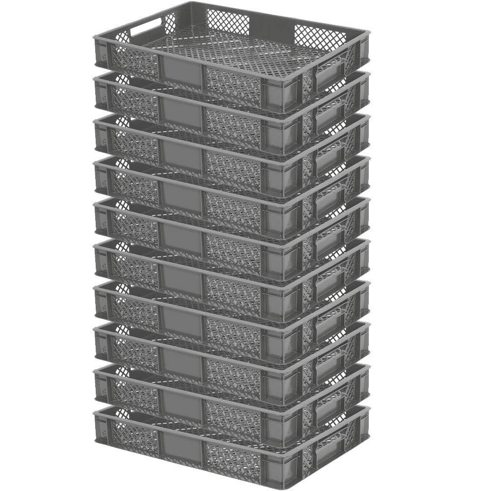 BRB-Lagertechnik Stapelbox 10x Eurobehälter/Bäckerkiste durchbrochen, LxBxH 600x400x90 mm, Stoßfest, robust und formstabil