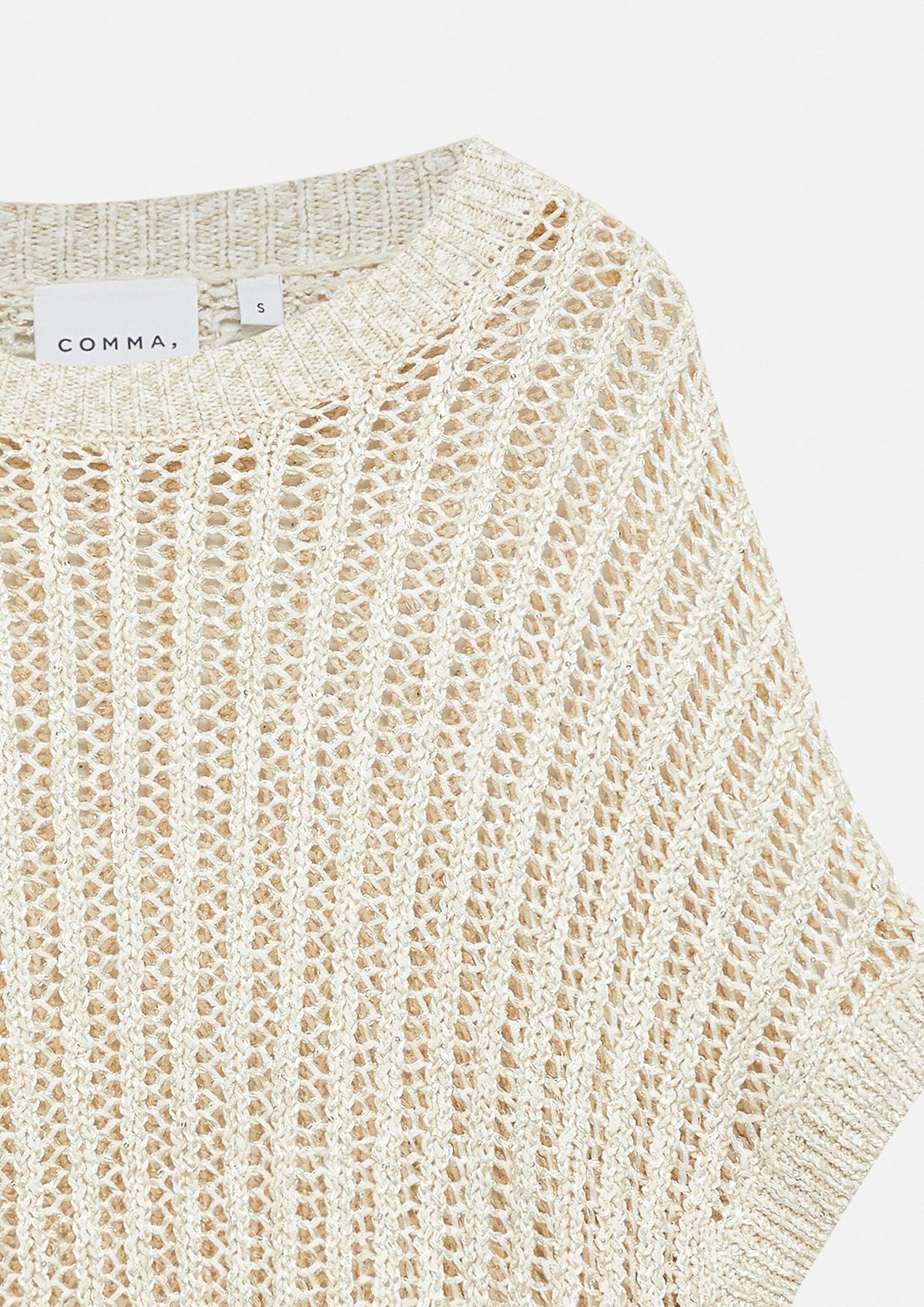 comma Kurzarmpullover Strickpullover Lockeres Strick-Shirt mit Pailletten