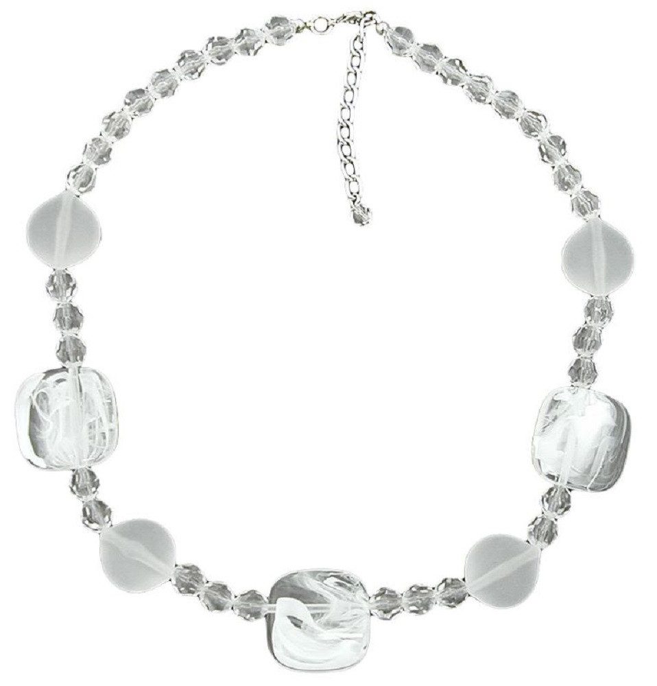 Collier Kette Viereck-Perlen u. Facetten-Perlen weiss transparent 45 cm