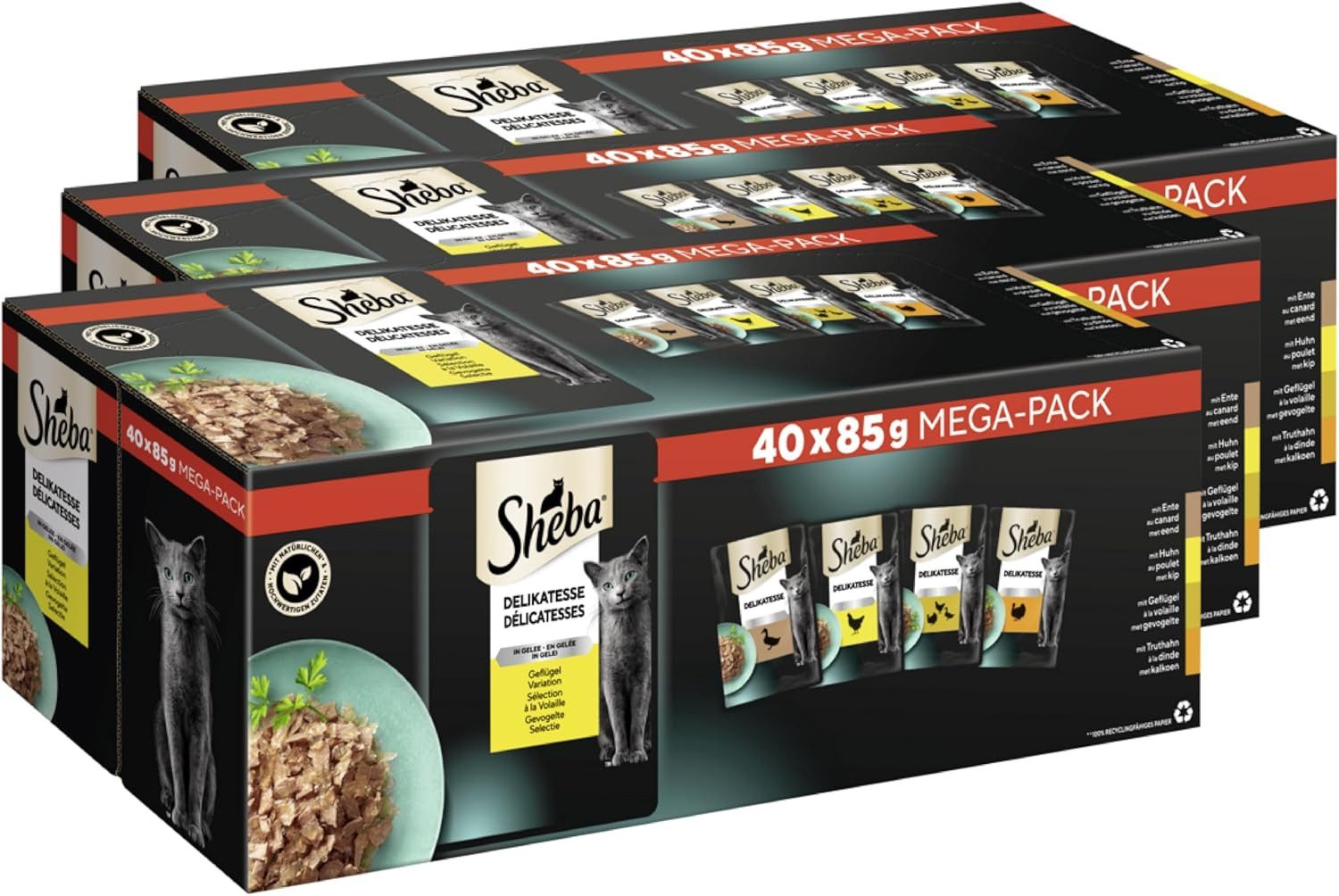 Sheba SHEBA® Portionsbeutel Multipack Geflügel in Gelee 3 x 40 x 85g, Nassfutter für: Katze