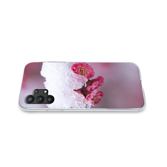 MuchoWow Handyhülle Rosa - Blume - Winter Handyhülle Samsung Galaxy A32 5G Smartphone-Bumper Print Handy ZV10976