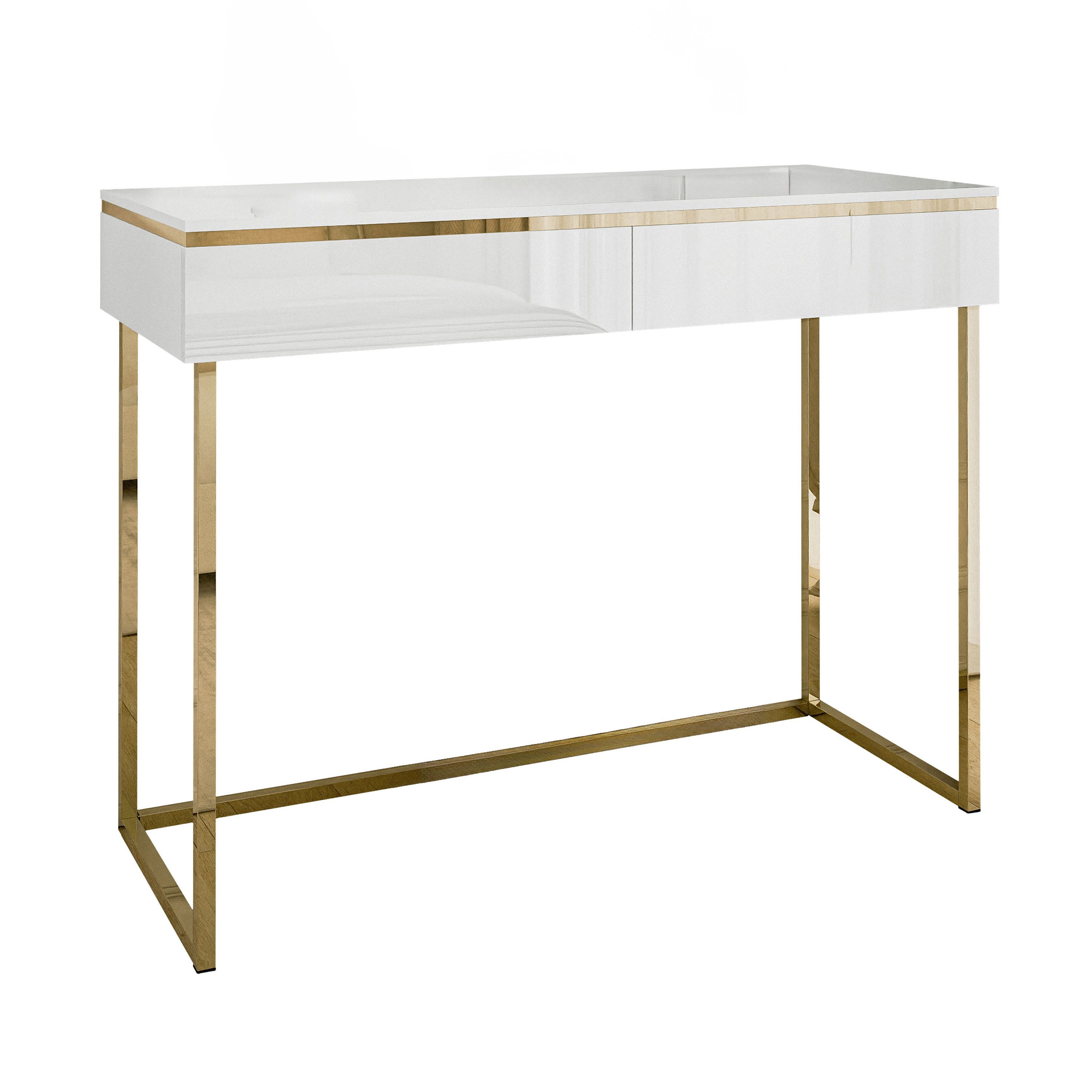 Lookway Konsolentisch AURORA GOLD in weiß Hochglanz auf einem goldenen Gest günstig online kaufen