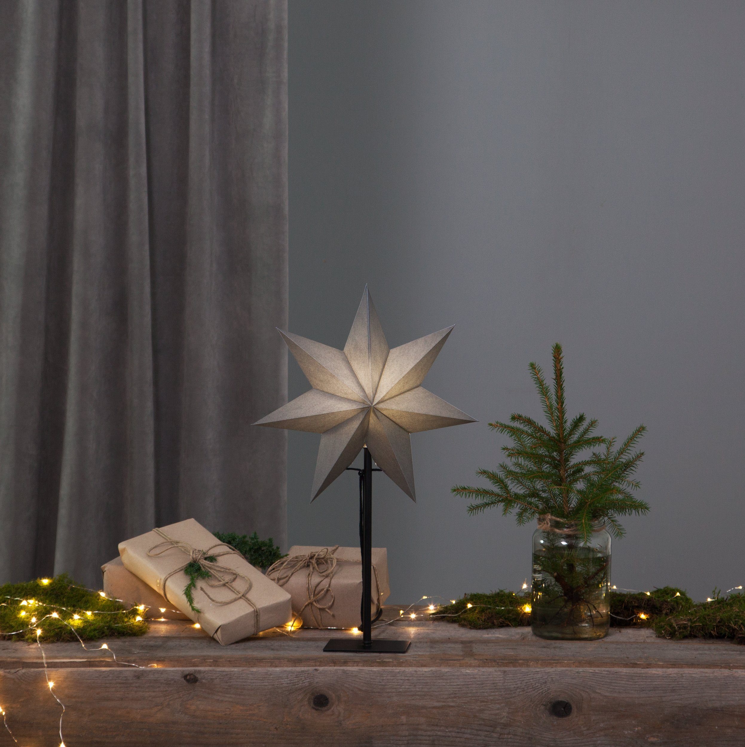 EGLO Papierstern Ozen, Tischlampe mit Weihnachtsstern, beleuchtet, schwarz mit Kabel, 55 cm