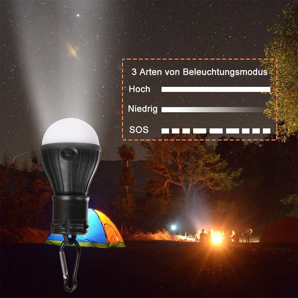 LED Stück zggzerg Karabiner Campinglampe, 4 Tragbare LED mit Campinglaterne Schwarz Arbeitsleuchte